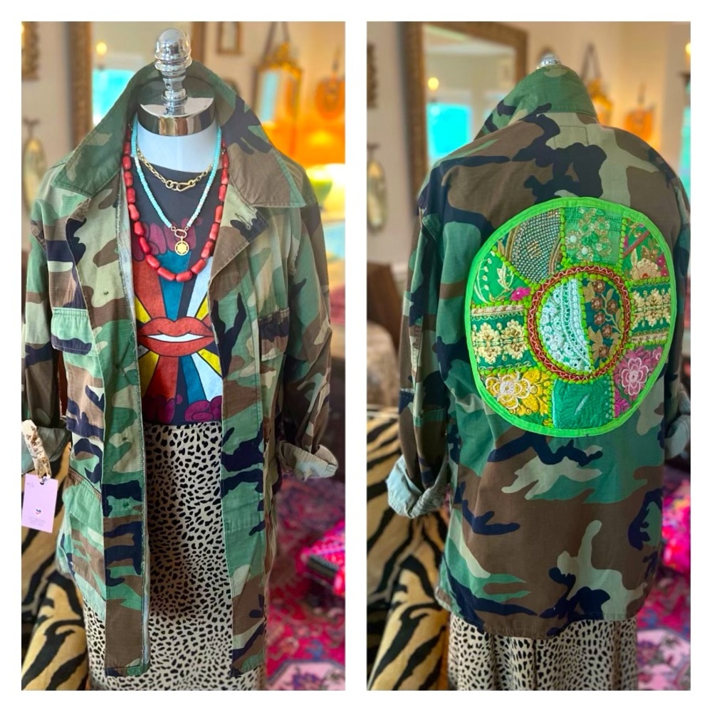 Reworked Vintage Camo Military Boho Jacket